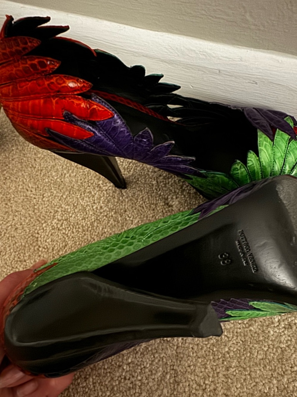 Bottega Veneta Multicolor Feather-Trim Leather High Heels